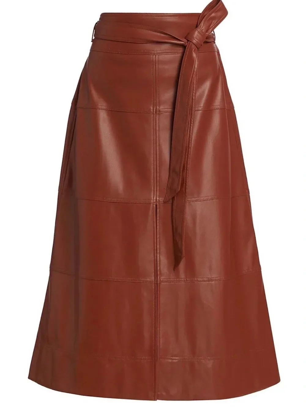 Tanya Taylor Hudson skirt Chestnut Brown Faux Leather Tie-Waist size 0 $459